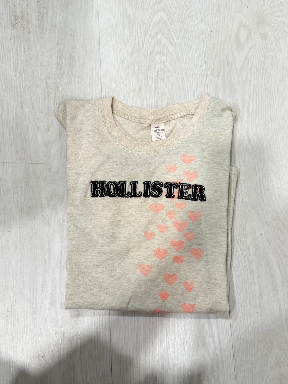 Hollister Cream Tee with Pink Heart Trail